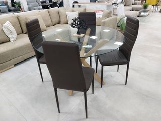 Mesa Redonda d Cristal Templado 120cm Con 4 sillas