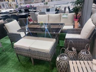 OFERTA! Sofa + Mesa + 2 Sillones + 2 pufs Ratan PE