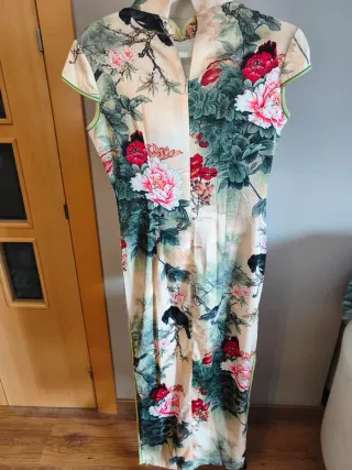 Vestido Chino Qipao Floral Pájaros