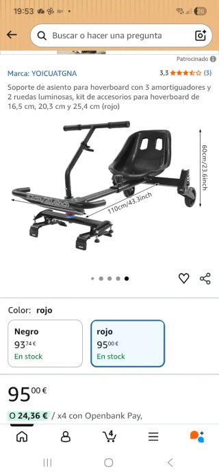Silla de karting para hoverboard