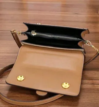 Borsa a tracolla monogram beige e marrone