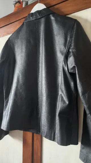 Cazadora Piel Negra Talla M Forro Bolsillos