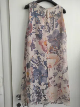 Abito misto seta floreale avorio e azzurro