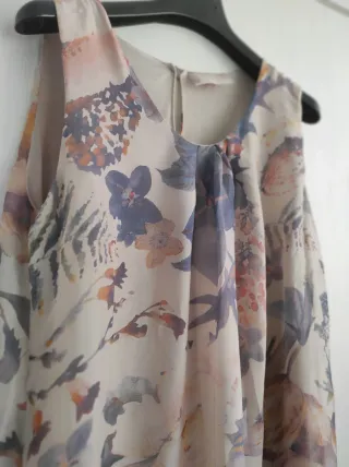 Abito misto seta floreale avorio e azzurro