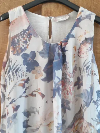 Abito misto seta floreale avorio e azzurro