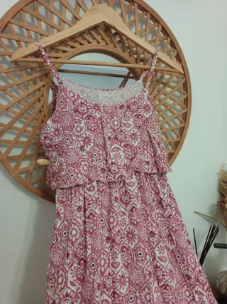 Vestido largo-midi boho floral rosa viscosa S-M