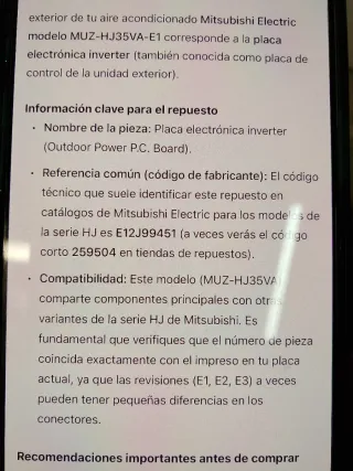 Placa Electrónica Mitsubishi Aire Acondicionado