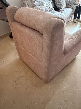 Sillón ancho tela beige/rosa