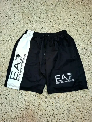 EA7 Pantalones Cortos Deportivos Negro/Blanco