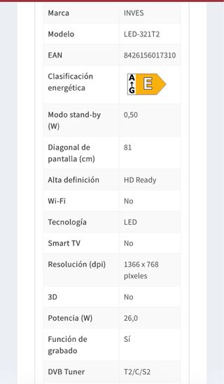 Televisor Inves LED-321T2 Negro