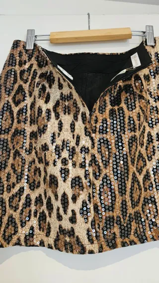 Falda pantalon lentejuelas leopardo marrón