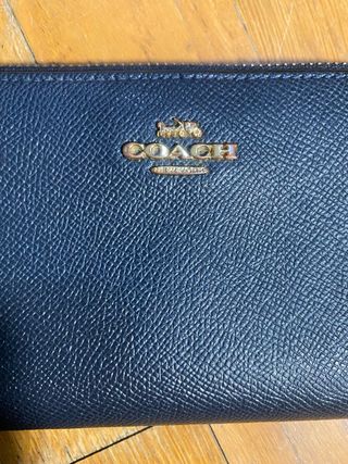 Cartera Coach Piel Saffiano Azul y Dorada