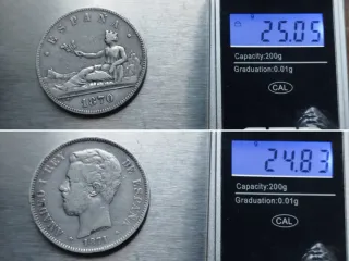 🇪🇸 Lote: 2 Monedas de Plata de 5 Pesetas 1870-71