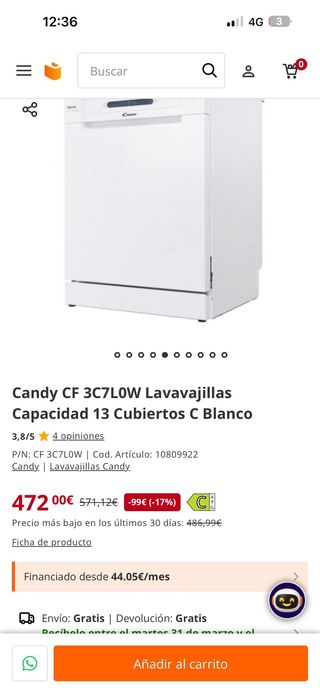 Lavavajillas Candy Rapido' 13 cubiertos
