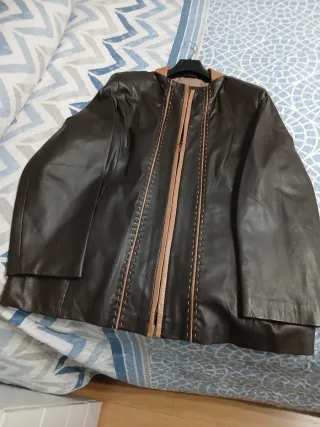Chaqueta de cuero auténtica marrón