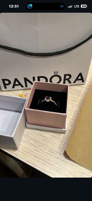 Anillo Pandora Corazón Azul Oro Rosado