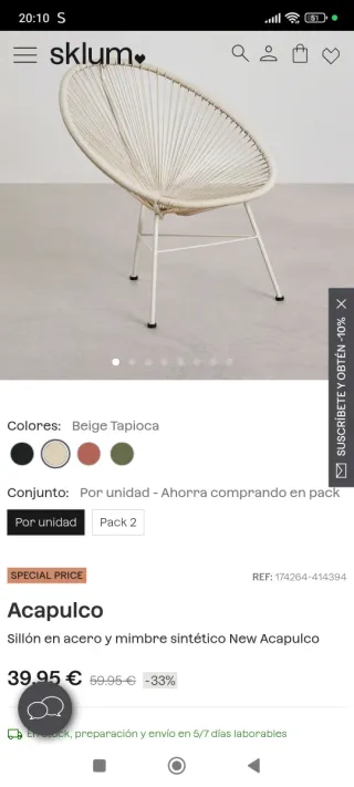 Silla Acapulco Sklum Beige