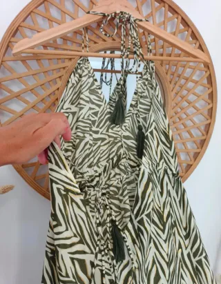 Vestido Halter Estampado Cebra Verde