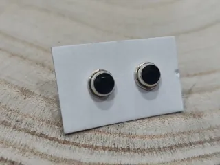 Pendientes Plata Ley Zafiro Negro Redondo