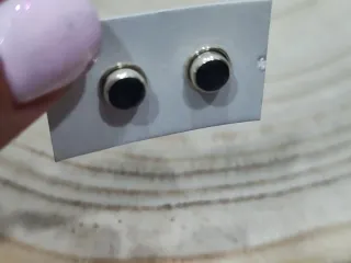Pendientes Plata Ley Zafiro Negro Redondo