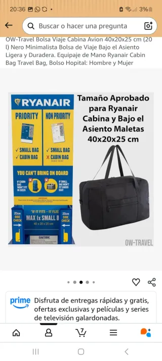 Bolsa de Viaje Cabina 40x20x25 cm Negra