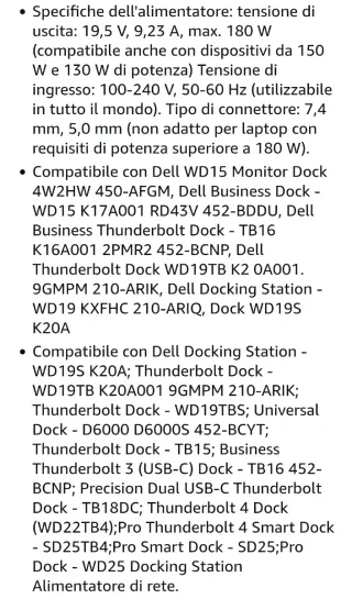 Alimentatore Dell 180W WD15 19.5V