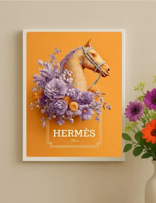 Quadro Hermès Cavallo Fiori Arancio Viola