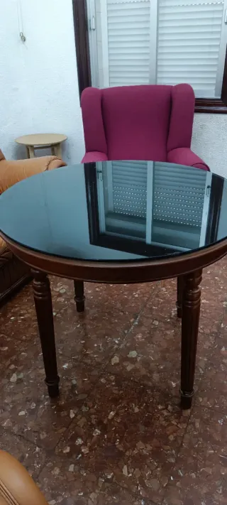 Mesa redonda madera y cristal