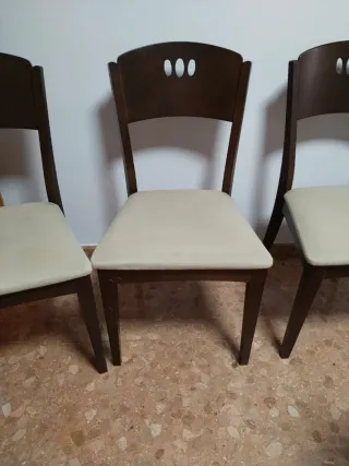 Lote 6 Sillas Comedor Madera Tapizadas Beige