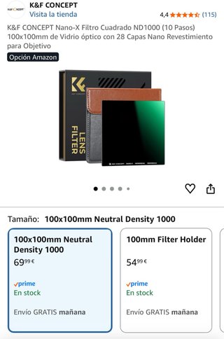 K&F CONCEPT Nano-X ND1000 Filtro  Cuadrado.