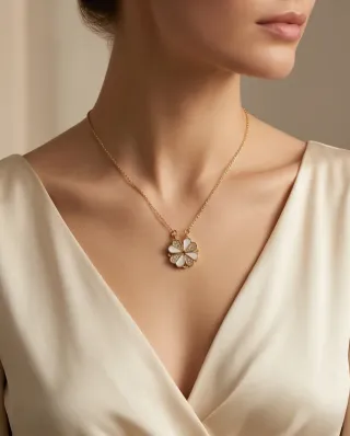 Collar Trébol Corazón Oro Blanco