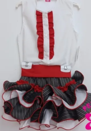 Traje Campero Niña Blanco y Rojo