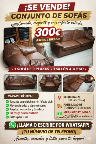 Conjunto Sofá 3 plazas y Sillón Marrón