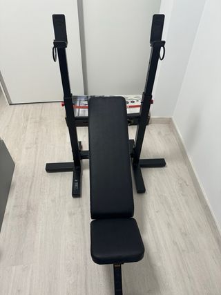 Banco musculación y juego de pesas