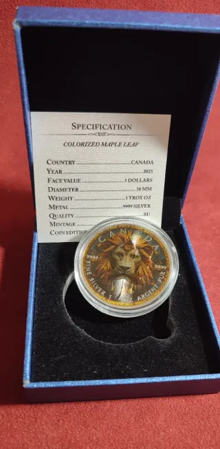 1 Onza Plata 9.999 -31'10 gr Moneda León Mandala