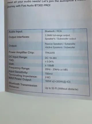Fosi Audio BT30D PRO Amplificador Negro