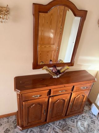 Mueble recibidor madera con espejo