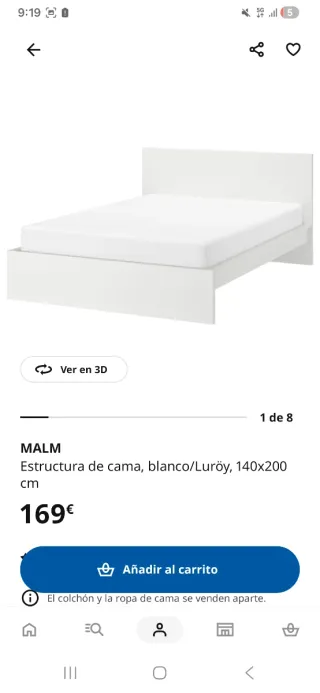 Estructura Cama IKEA MALM Blanca 140x200
