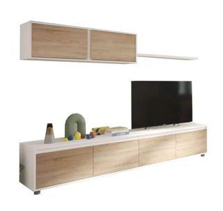 Mueble TV blanco y madera