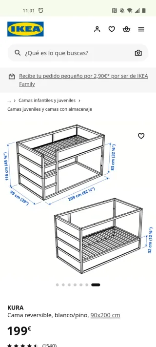 Cama KURA Ikea con tejado