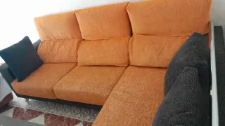 Sofá Chaiselongue Tela Gris y Naranja