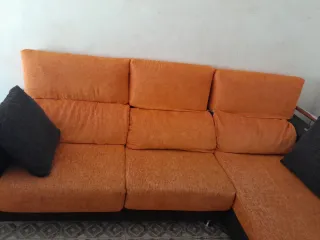 Sofá Chaiselongue Tela Gris y Naranja