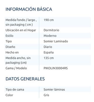 Somier Pikolin 135x190 + Colchón