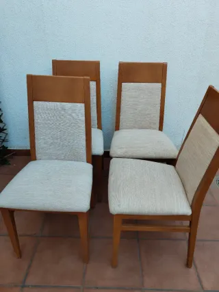 4 Sillas Madera Maciza Tapizadas Beige