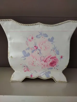 Maceta Vintage Flores Rosas Metal