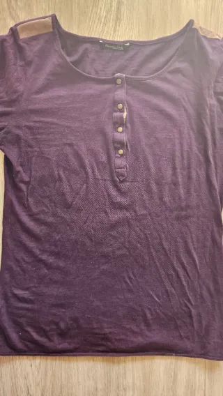 Camiseta Massimo Dutti Morada con Detalles Beige