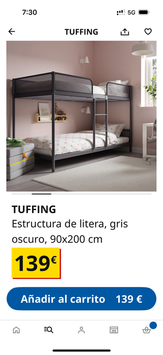Litera TUFFING gris oscuro 90x200 cm