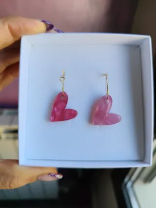 Pendientes Corazón Metacrilato Rosa