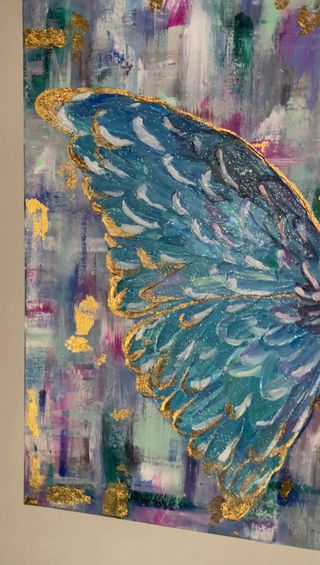 Cuadro Mariposa Azul y dorado en acrilicos