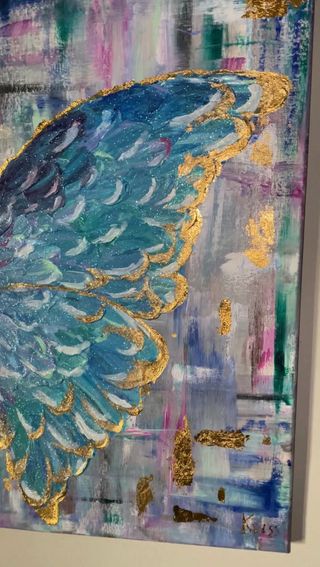 Cuadro Mariposa Azul y dorado en acrilicos